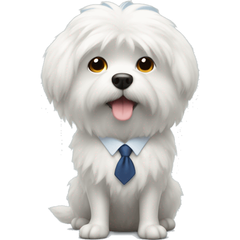 small whit fluffy dog doing taxes emoji