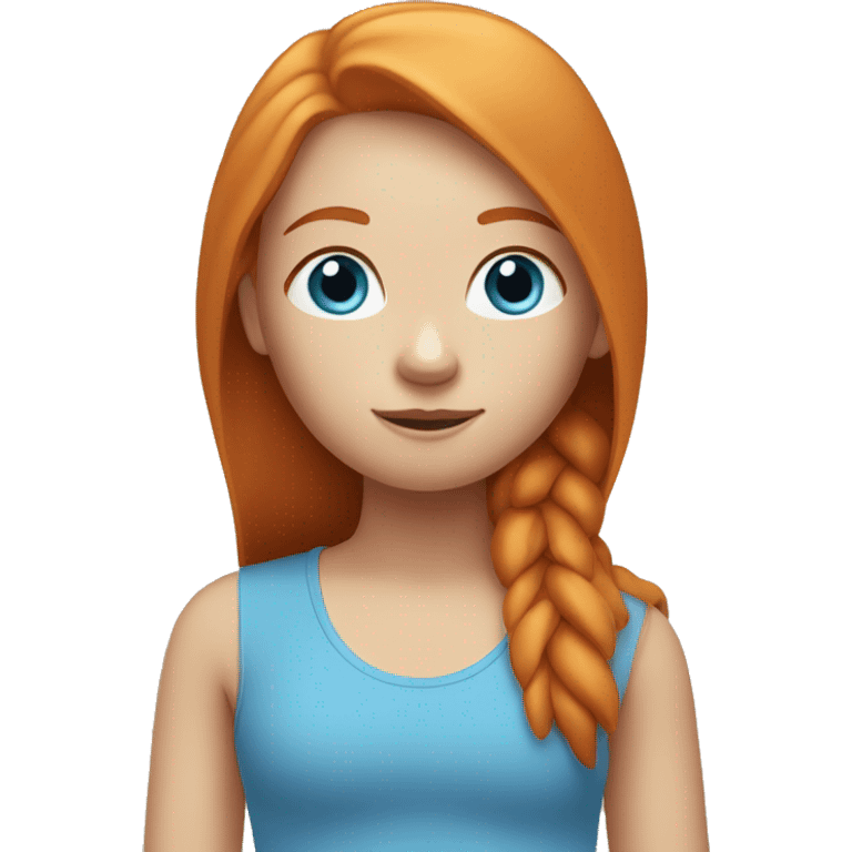 Ginger girl with volume straight hair and blue eyes doing yoga emoji