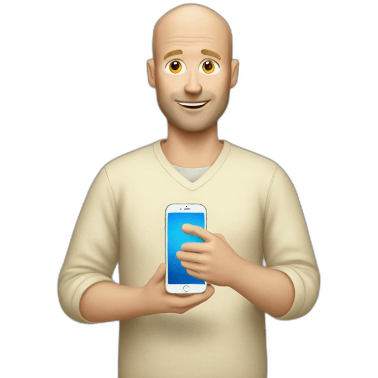 Balding Blonde man holding iPhone in hand emoji