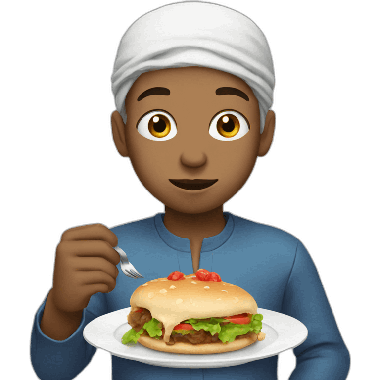 Muslim boy with fair skin eating food emoji