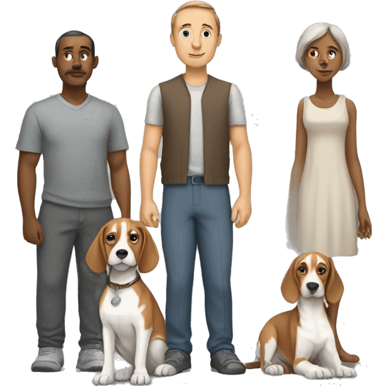 family of man, woman, grey sphinx and beagle  emoji