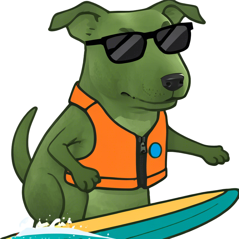 A dog surfing emoji