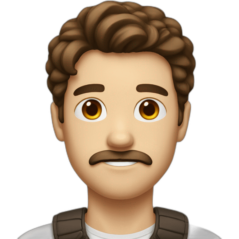 Guy with brown hair on right side, with a little square mustach on the top of the lip emoji