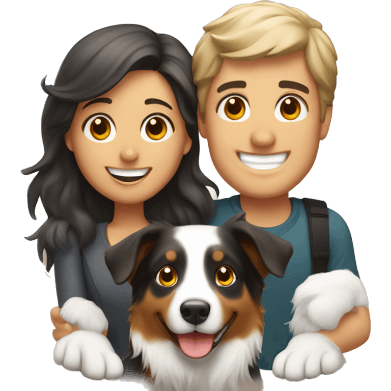 smiling couple with Australian Shepherd  emoji