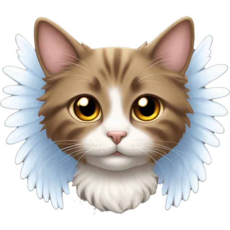 fluffy brown american curl cat with angel wings and a halo emoji