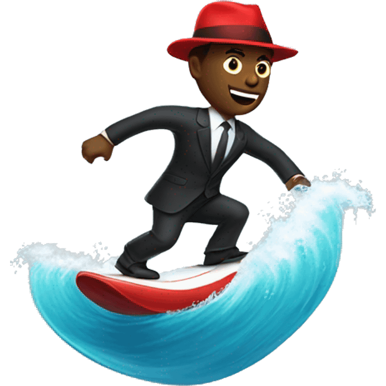 create an emoji of a guy riding a wave similar to the already made one, but have to guy be black wearing a suit and a red hat emoji