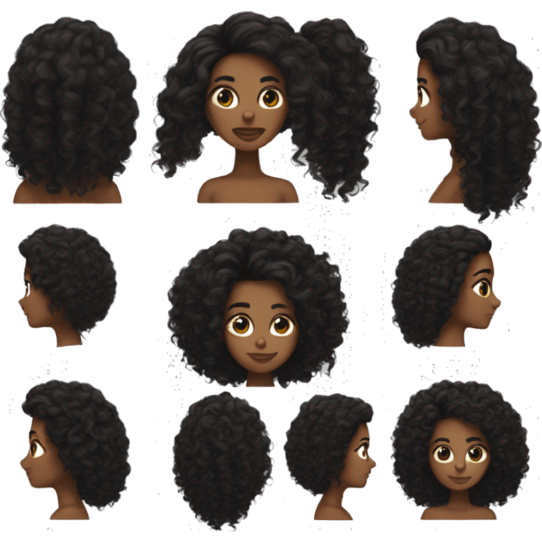 Head, dark Tan skin woman, very long thick black curly hair , dark eyes emoji