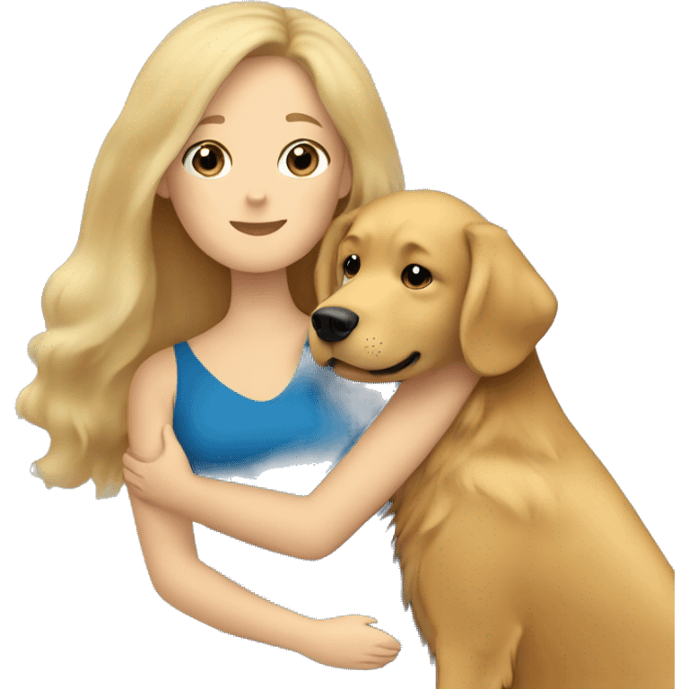 Golden Retriever with long haired brunette Woman with Blue eyes hugging  emoji