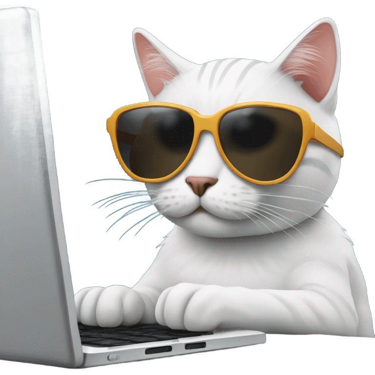 Cat with sunglasses typing on computer emoji