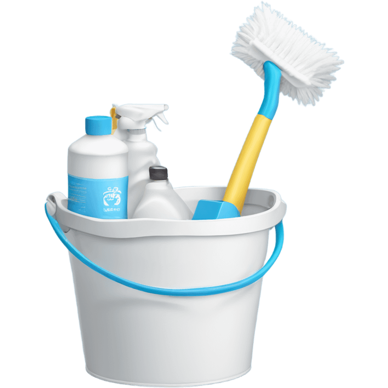 Bathroom Cleaning light blue supplies in a white bucket emoji