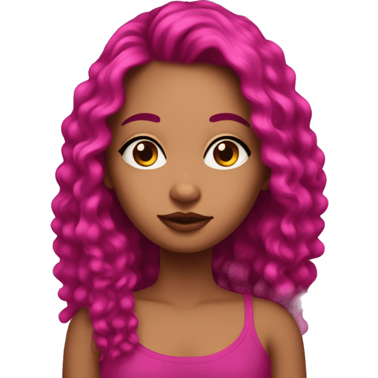 Pretty girl with eyeliner and long, magenta pink, thick hair emoji