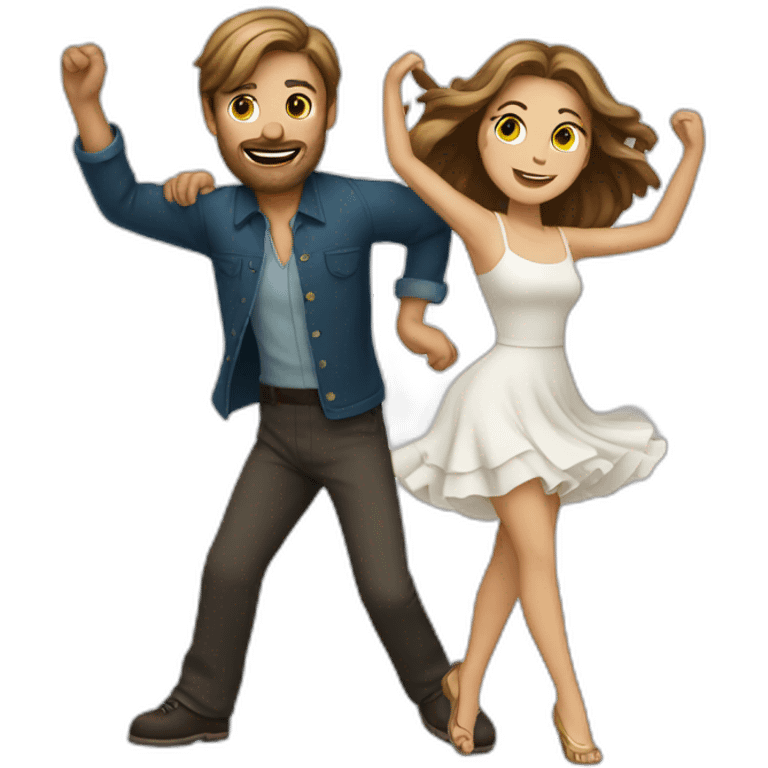 White couple brown hair dancing boogie emoji