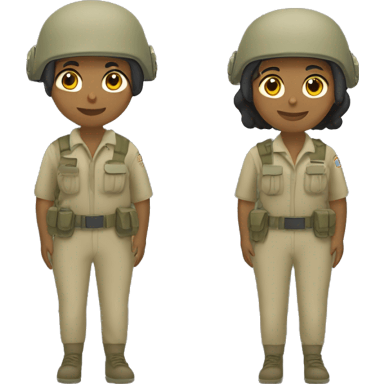 operator dressed in khaki color with a milatary helmet, without glasses, without headset, preferably female white emoji