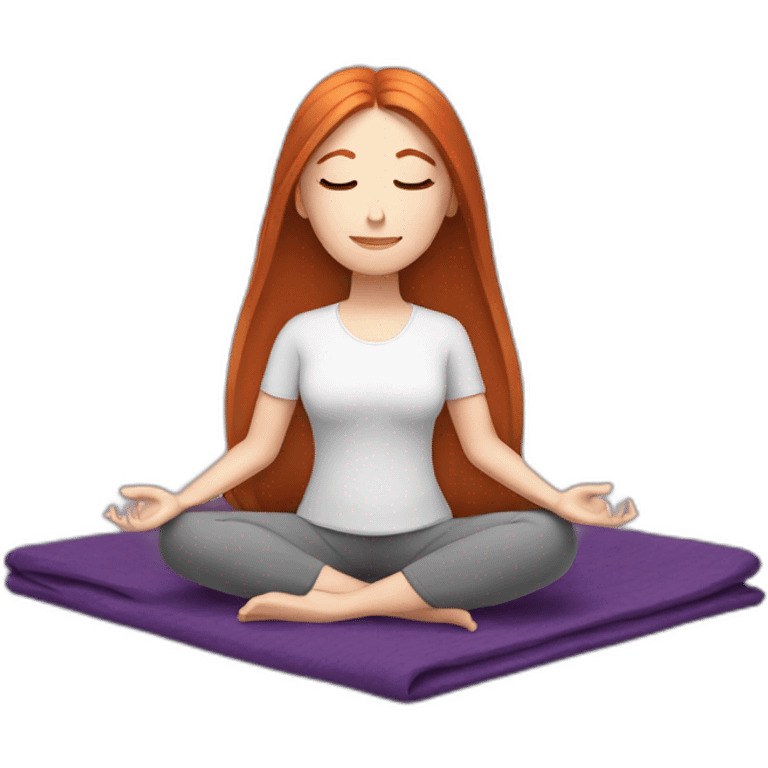 redhead white woman long medium straight hair, meditating on a violet blanket emoji