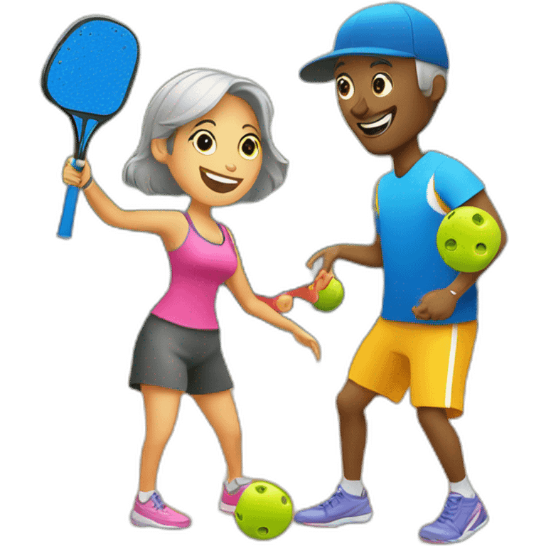 Couple playing pickleball having fun emoji