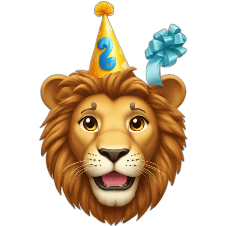 lion with happy birthday cap emoji