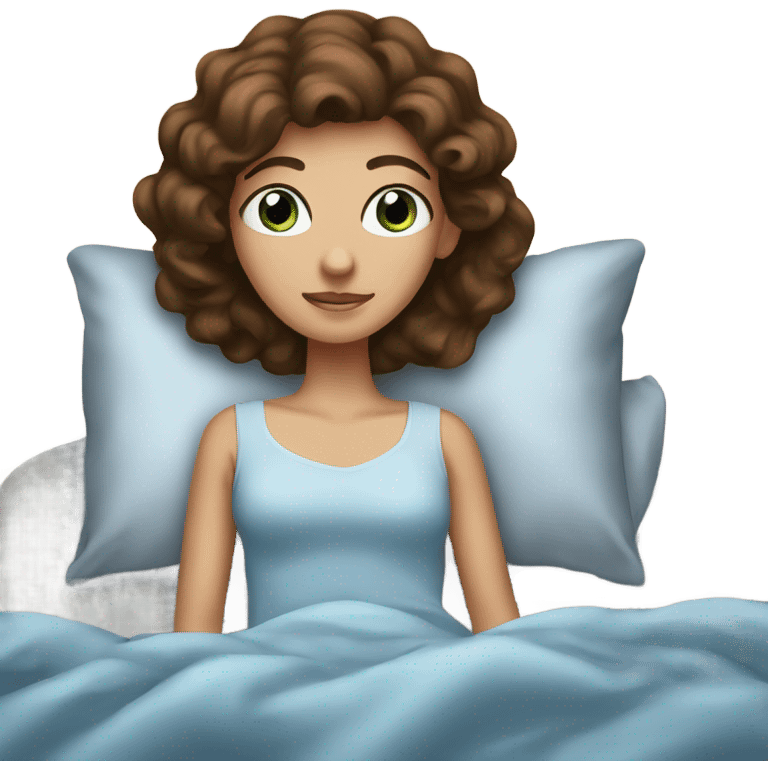 Brown haired blue eyed princess in bed emoji