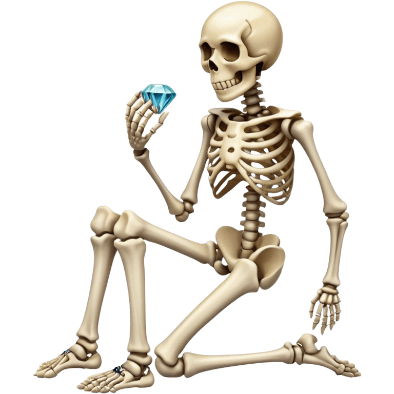 Skeleton on one knee proposing with diamond ring emoji