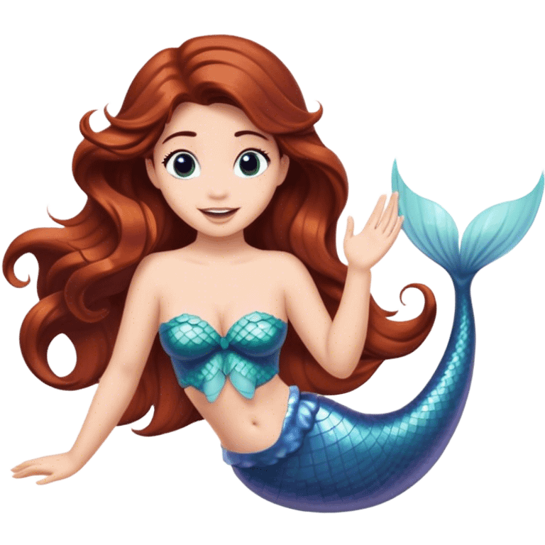 ariel mermaid waving with brown hair emoji