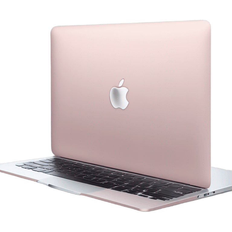 A sleek and modern MacBook Air laptop in a soft pastel pink color, placed on a white background. The Apple logo on the back of the screen is black, contrasting elegantly with the pink finish. The laptop is slightly open, showing a glimpse of the black keyboard and silver edges. The design is minimalist and stylish, reflecting a premium aesthetic. emoji