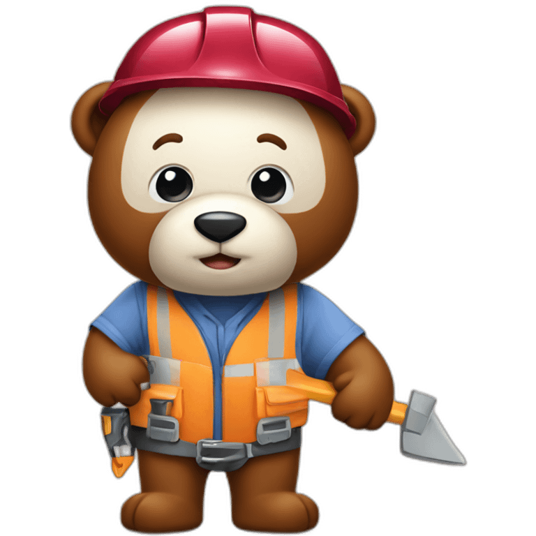 cute burgundy bear construction worker emoji