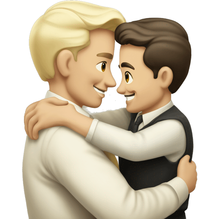 Hungarian 50s blond man hugs white 50s brunette man emoji