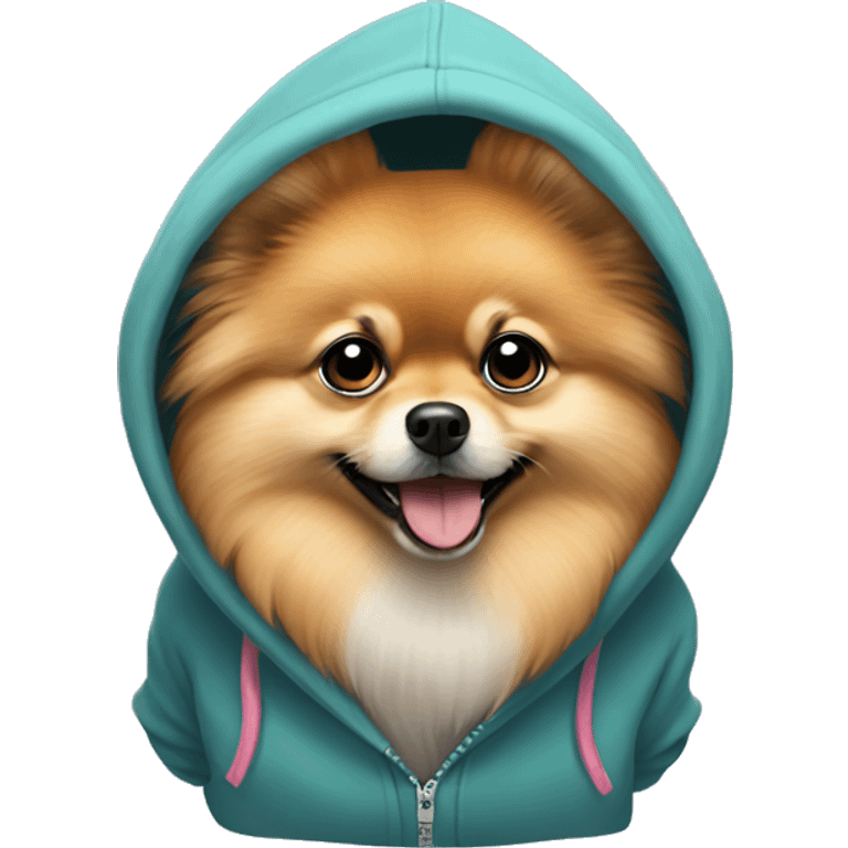 Pomeranian wearing a hoodie emoji