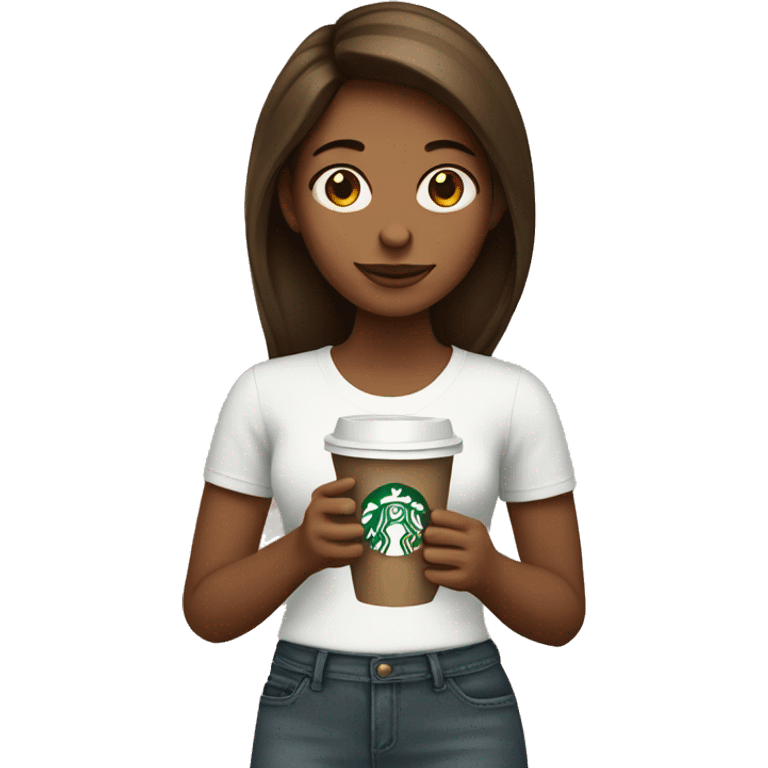 Girl with brown hair holding starbucks cup emoji