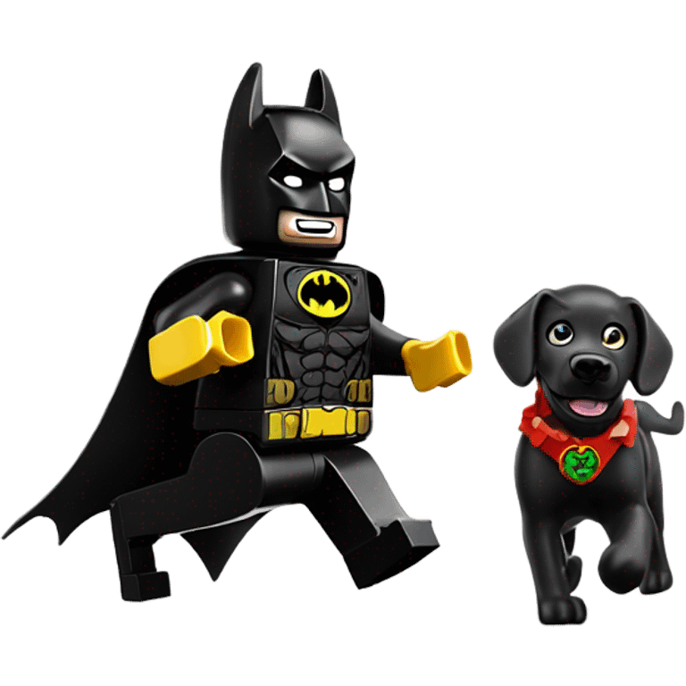 Lego Batman riding a Black lab chasing the joker  emoji