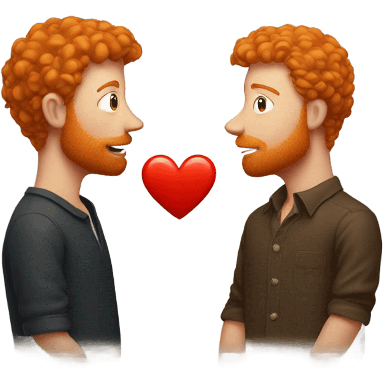 Ginger man kissing brunette man emoji