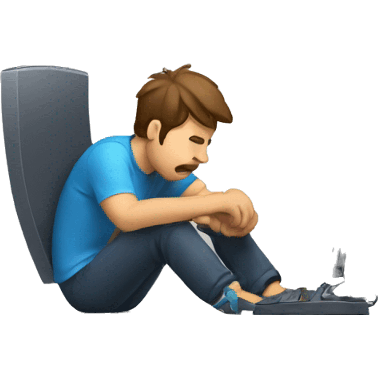 Tired man playing games on computer  emoji