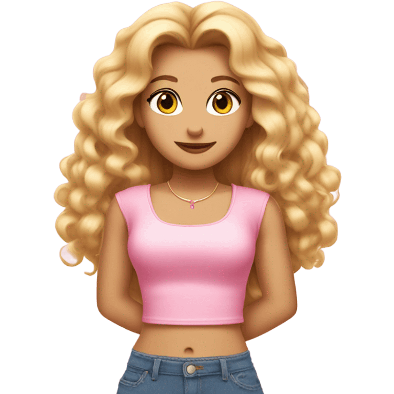 Glinda wearing a pink Shakira croc top and short jeans  emoji