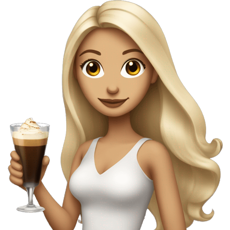 Blonde girl with long hair and brown eyes holding an espresso martini  emoji