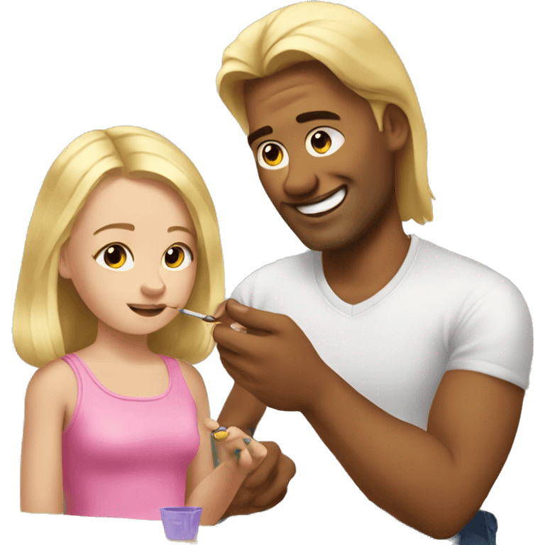 blonde daughter paints blonde dad's nails emoji