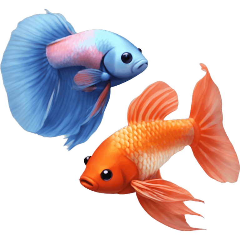 two betta fish and a koi fish emoji