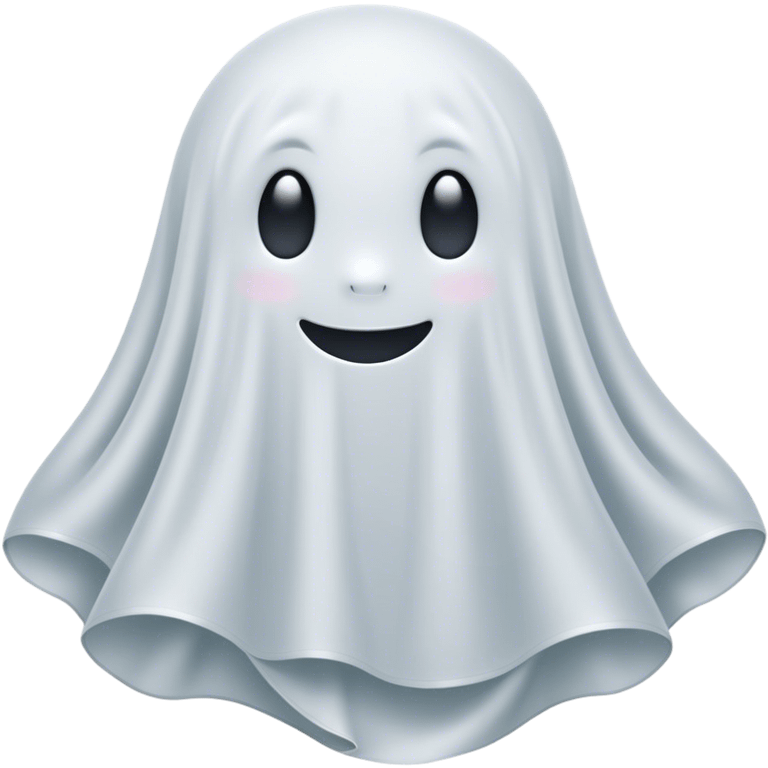 An adorable, peacefully floating sheet-like ghost in gentle pastel whites and blues, its soft, rounded form loosely draped, head resting with closed, serene sparkling eyes and a tiny, contented smile, simplified yet irresistibly charming, highly detailed, with a soft glowing outline that captures the essence of a sleepy, endearing spirit wrapped in cozy slumber! emoji