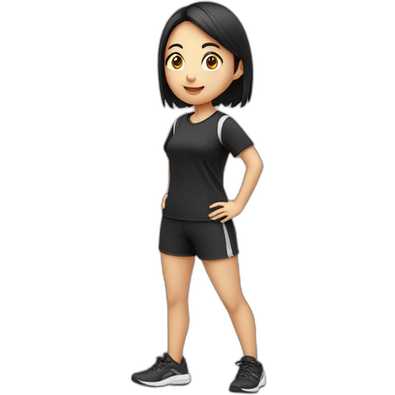 asian girl，jogging，black shirt and shorts，full body，left view emoji