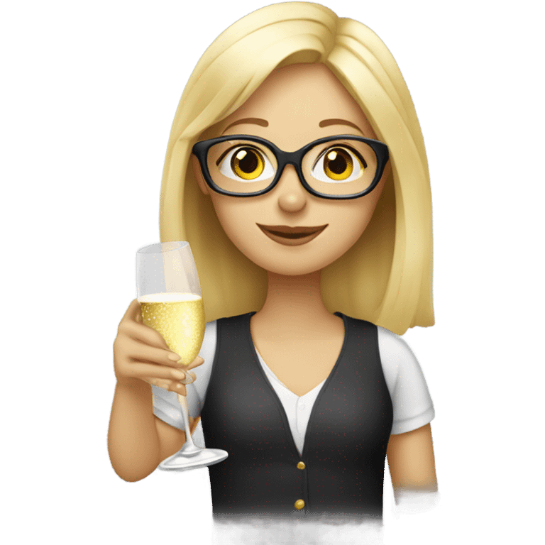 Blond girl wearing glasses drinking champagne  emoji