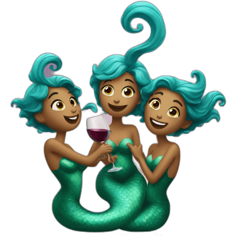 Three mermaids drinking wine emoji