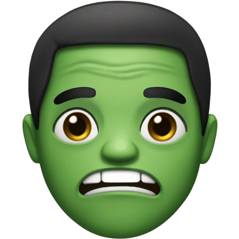 zumbi green skin, black hair, dark eyes, big mouth and medium hair straight emoji