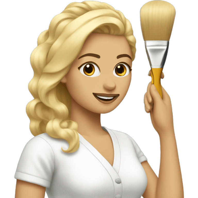 Blonde hairstylist  painting ha emoji