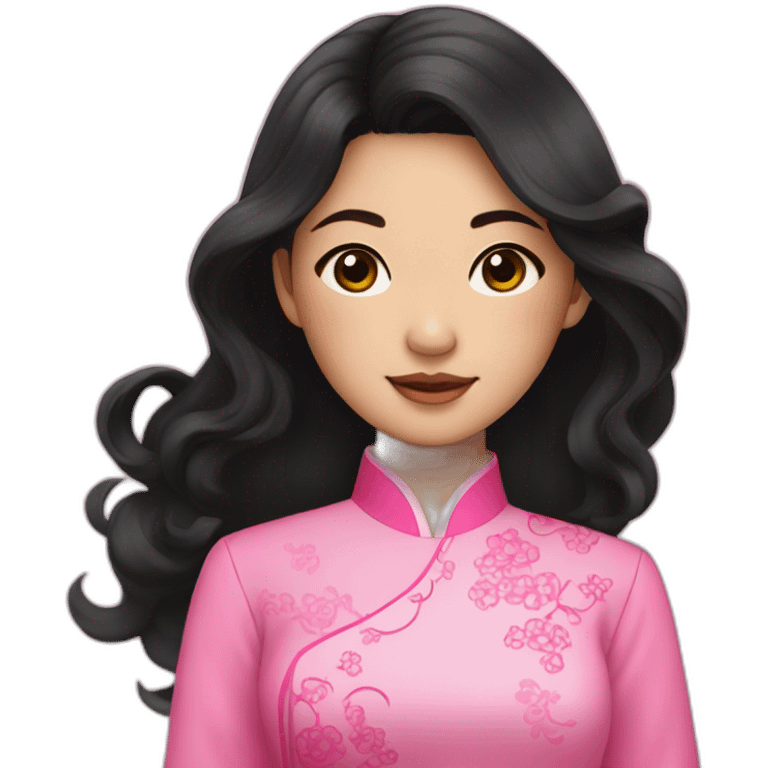 asian girl with wavy black hair posing with pink ao dai emoji