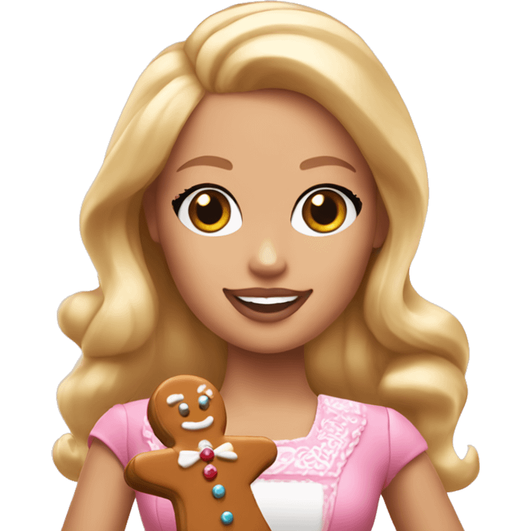 Blonde Barbie with holding a gingerbread man  emoji