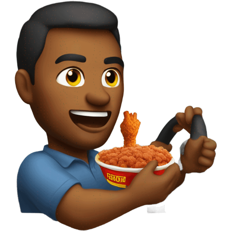 man driving a hellcat eating fired chicken emoji