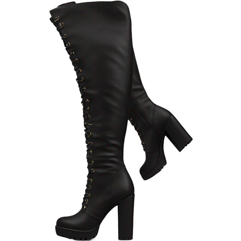 black knee high chunky heel boots emoji