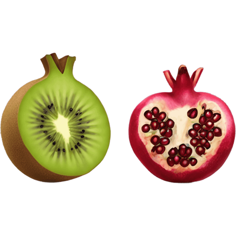 one kiwi and one pomegranate next to each other emoji