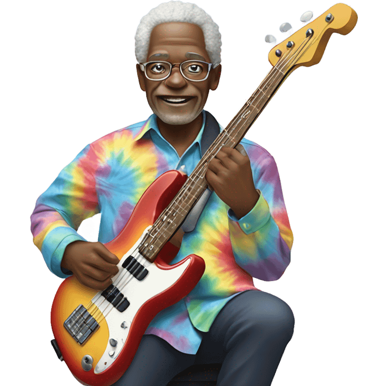 Old funky black man in a tie dye shirt playing bass guitar  emoji