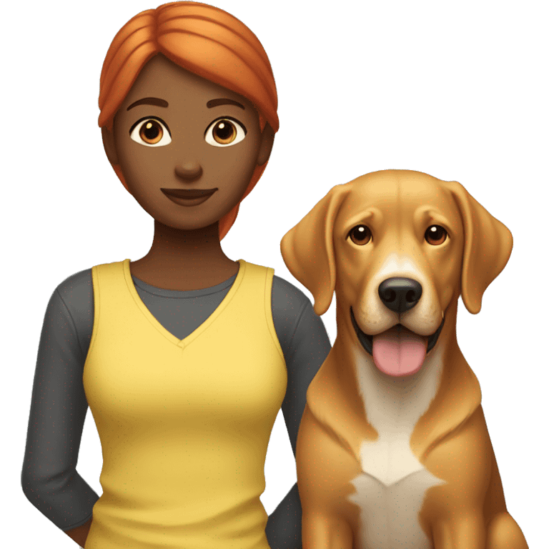 Red-haired girl with yellow Labrador dog emoji