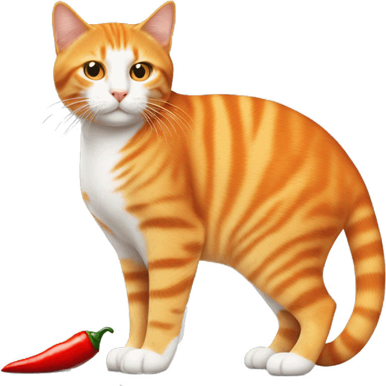 Full body orange cat (no white) and a chili pepper emoji