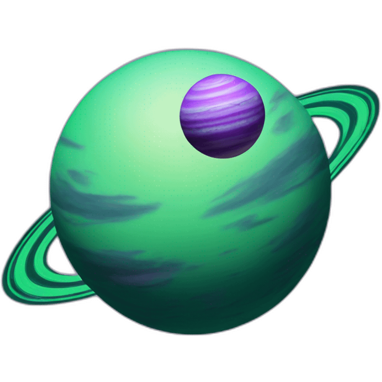 green planet with purple saturn rings and moon emoji